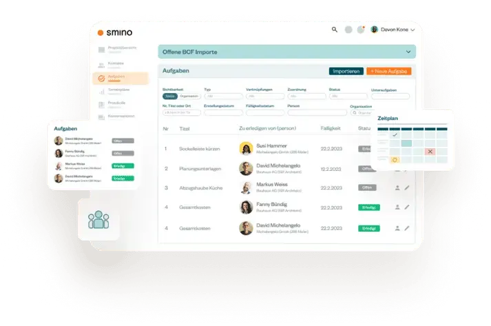 smino Tool: Das Aufgabenmanagement hier als Screenshot