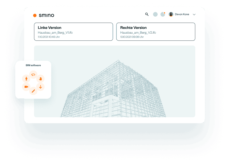 Screenshot aus dem smino Tool über die Funktion BIM